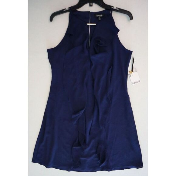 Kensie KDNP0992 Women's Sz 12 Navy Halter-Neck Ruffle Dress $108 - Picture 7 of 11